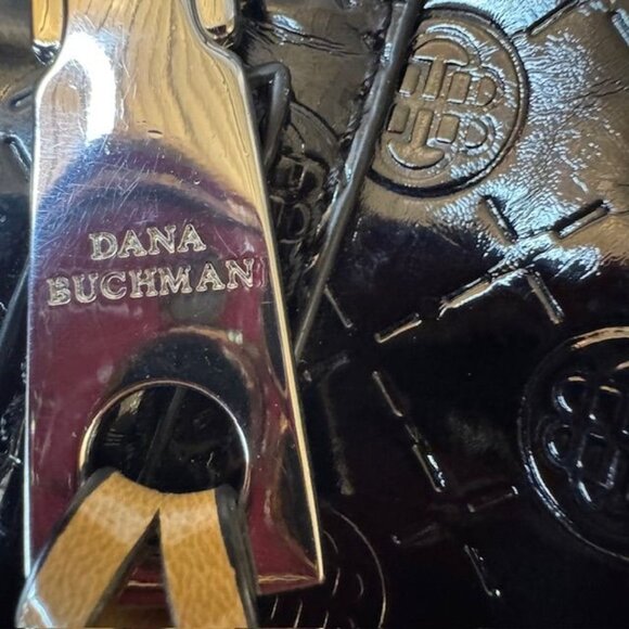 Dana Buchman Black Patent Embossed Leather Tote Bag With Front Zipper Pocket & T - Picture 6 of 12